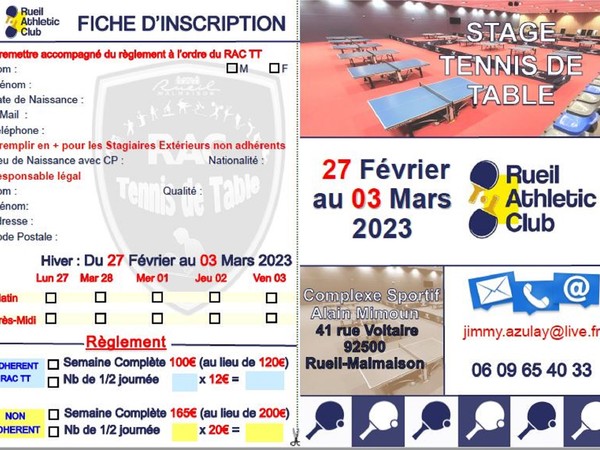 Stage de ping du 27 février au 03 mars