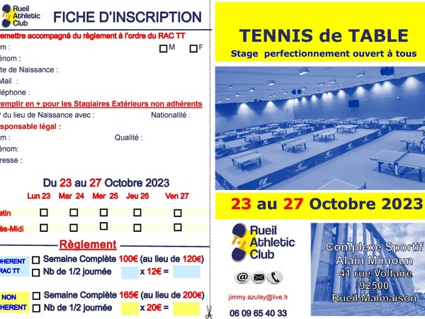 Stage de ping du 23 au 27 octobre 2023