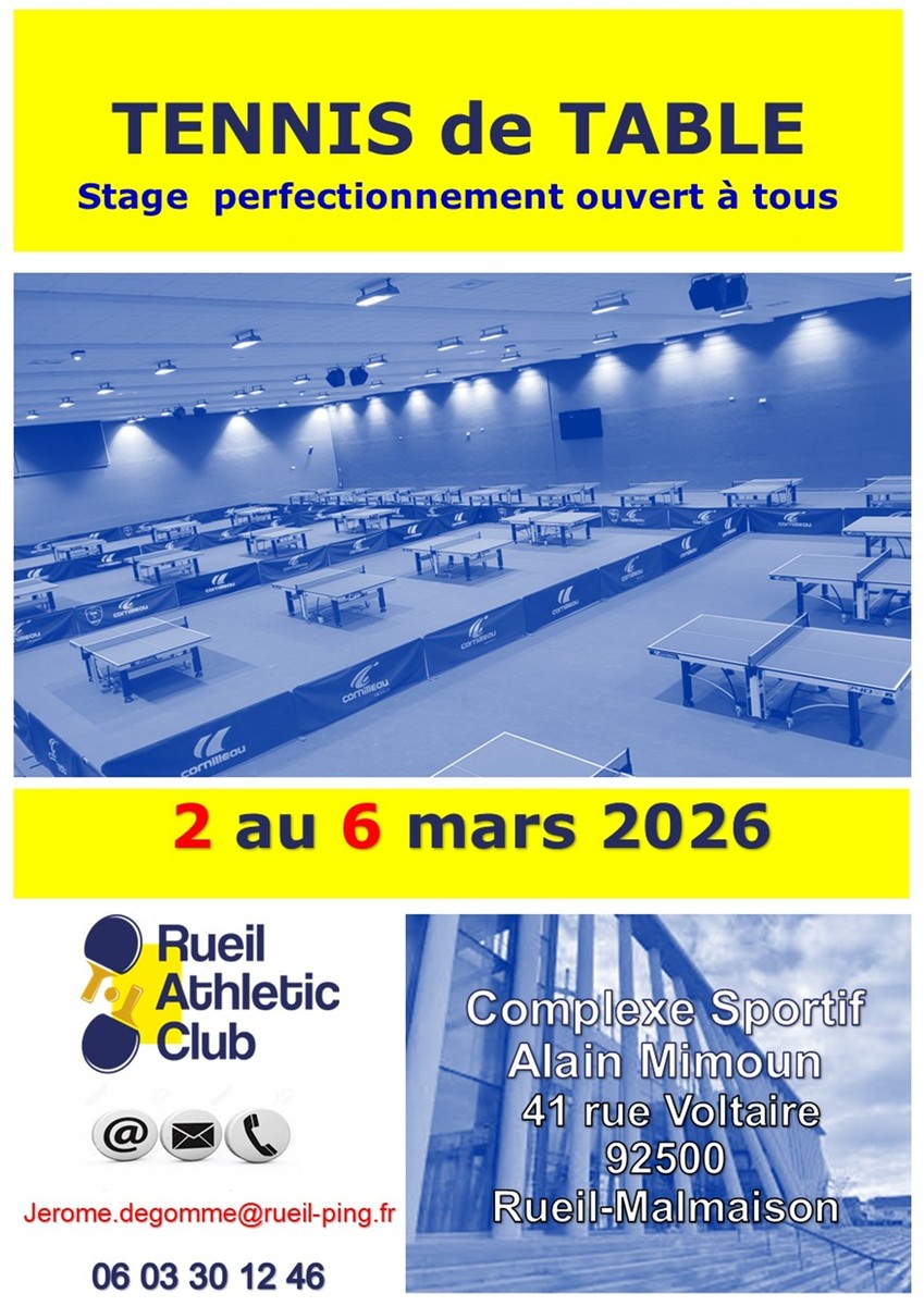 Stage de ping du 2 au 6 mars 2026 à Rueil-Malmaison