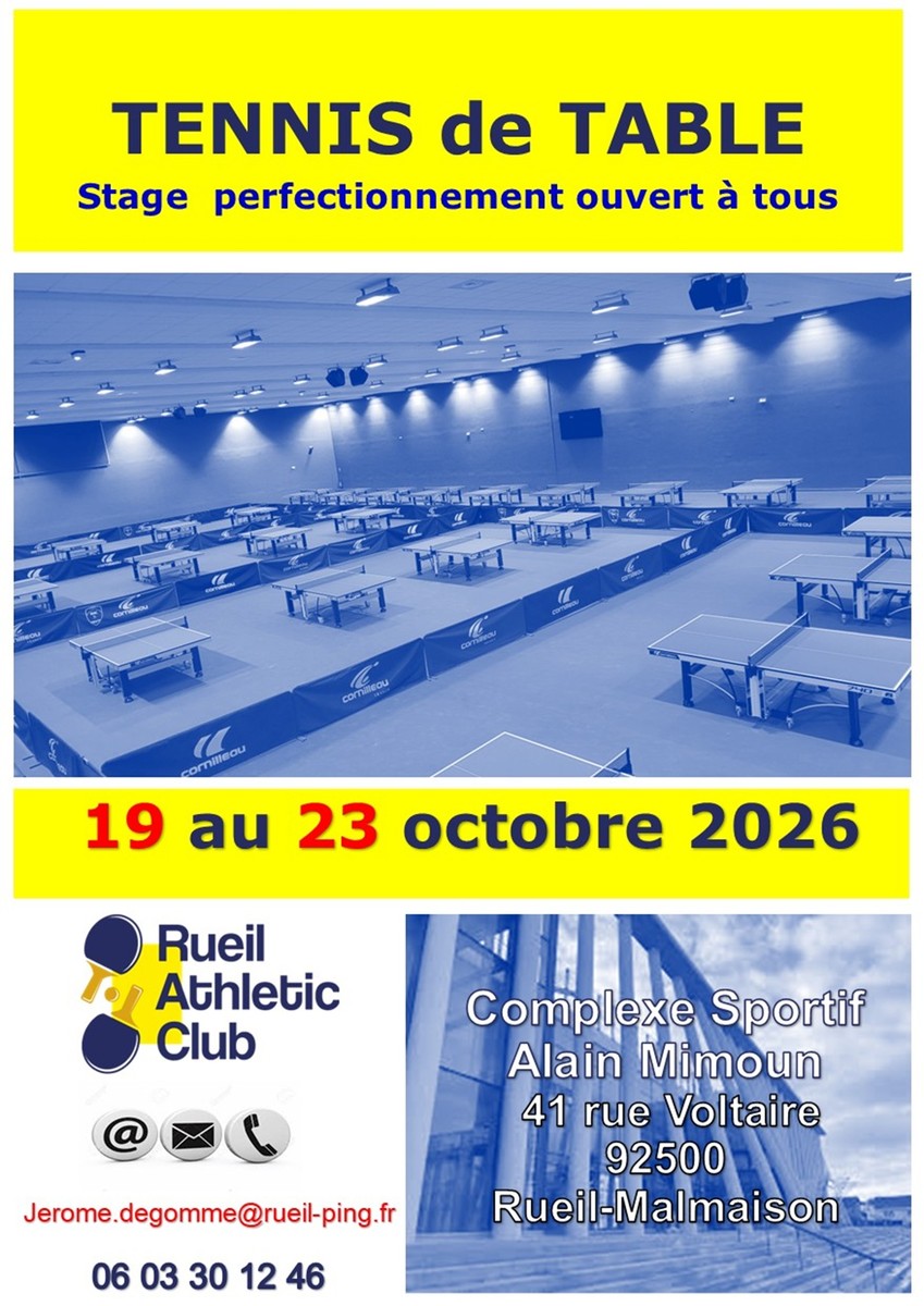 Stage de Ping à Rueil du 19 au 23 octobre