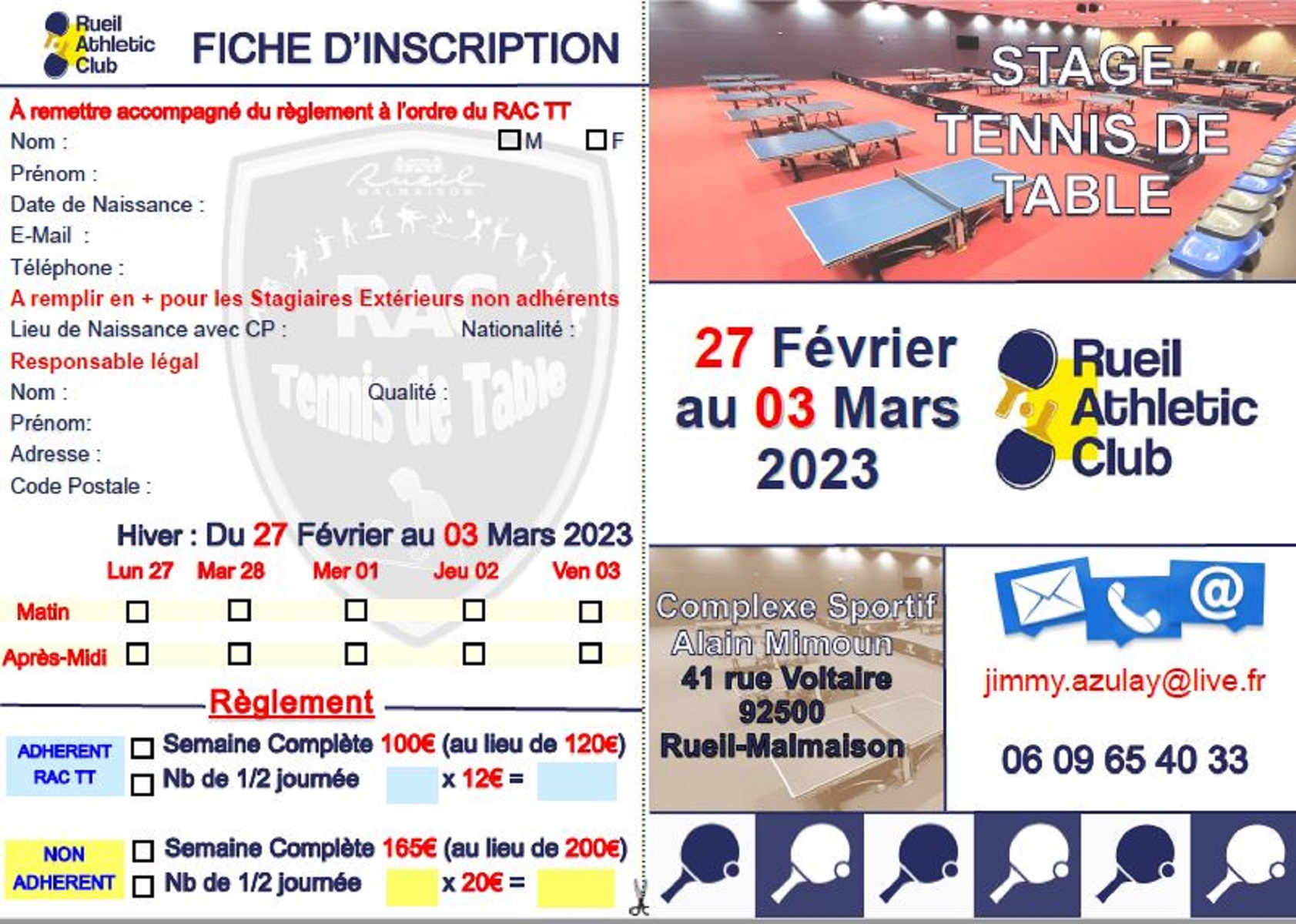 Stage de ping du 27 février au 03 mars